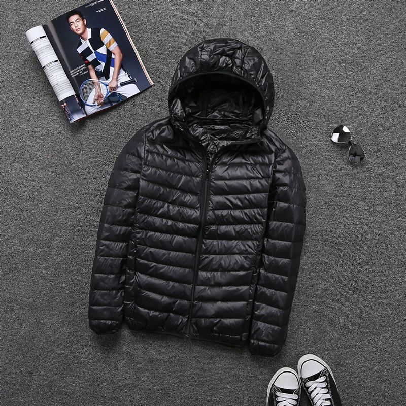  Autumn and Winter New Men's Fashion Boutique Solid Color Light and Thin Casual Hooded Collar Down J