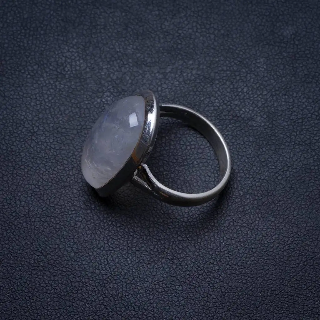 

Natural Rainbow Moonstone Handmade Unique 925 Sterling Silver Ring, US size 6.75 X1778