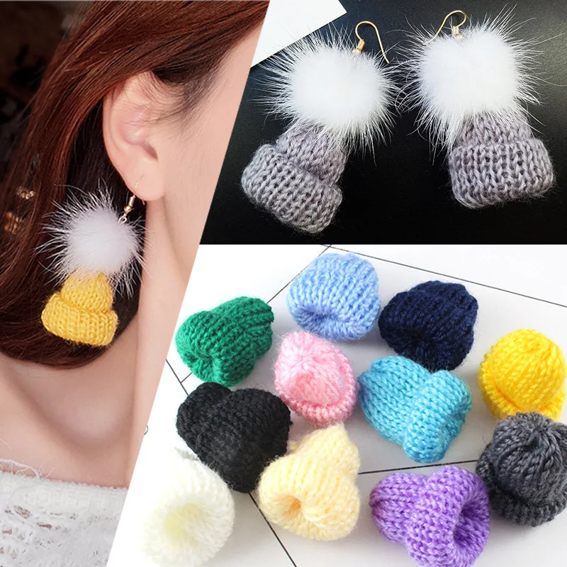 40Pcs Woolen Yarn Knitting Mini Hats DIY Craft Supplie Headwear Garment Doll Toys Decor Kids Scrapbooking Arts Cute Small Caps