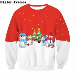 PLstar Космос брендовая одежда в рождественском стиле Толстовка Забавный Рождественский Снеговик печати Crewneck пуловер Для мужчин/Для женщин