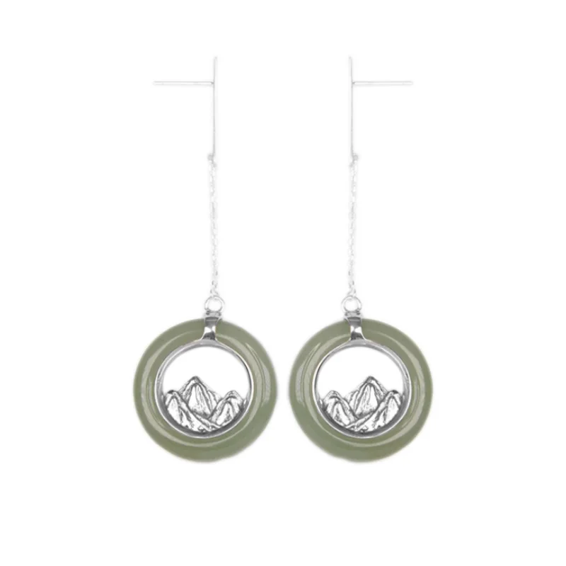 

Popular 925 Sterling Silver Jade Cute Rounded Drop Earrings For Women