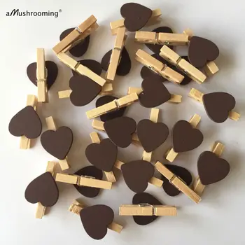 

50 pieces Mini Brown Hearts Wood Clothespins Kids Decor Party Baby Shower Boys st Valentine's Day Baby Shower Party Decorations
