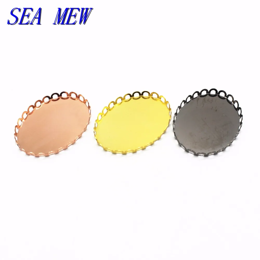 

SEA MEW 50PCS 13*18mm 18*25mm Oval Cabochon Base Lace Charm Blank Tray Bezel Setting DIY Jewelry Accessories