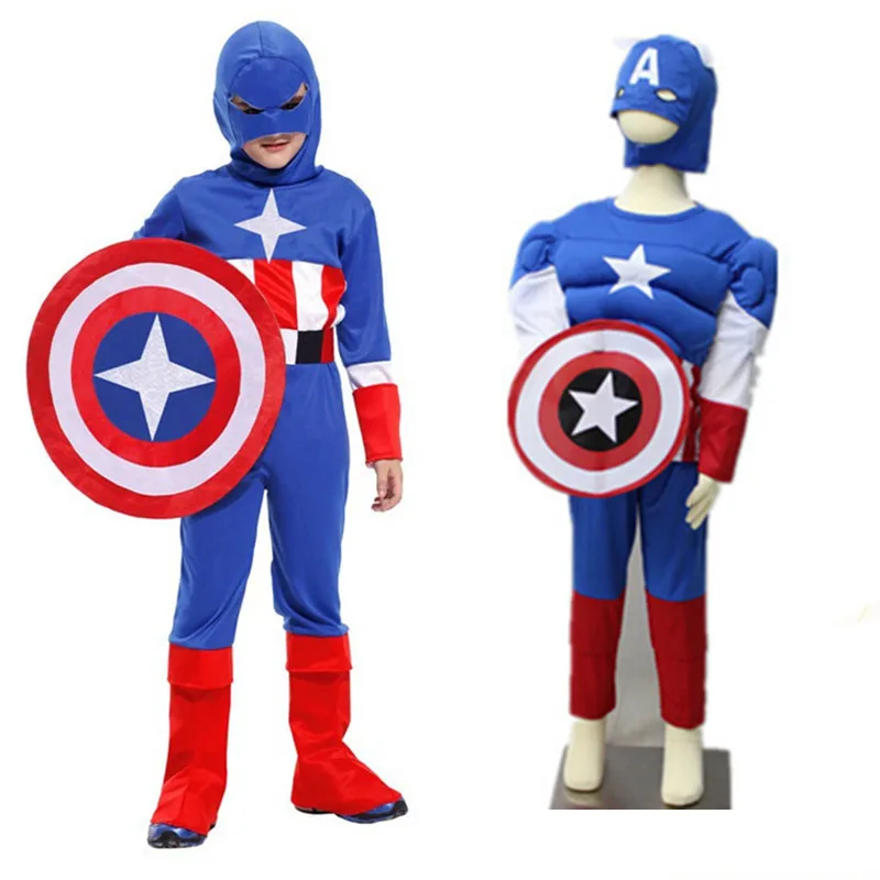 Супергерой Мстители Капитан Америка Мышцы костюм высокое качество Хэллоуин малыш Chidlren костюм Косплэй одежда для вечеринки