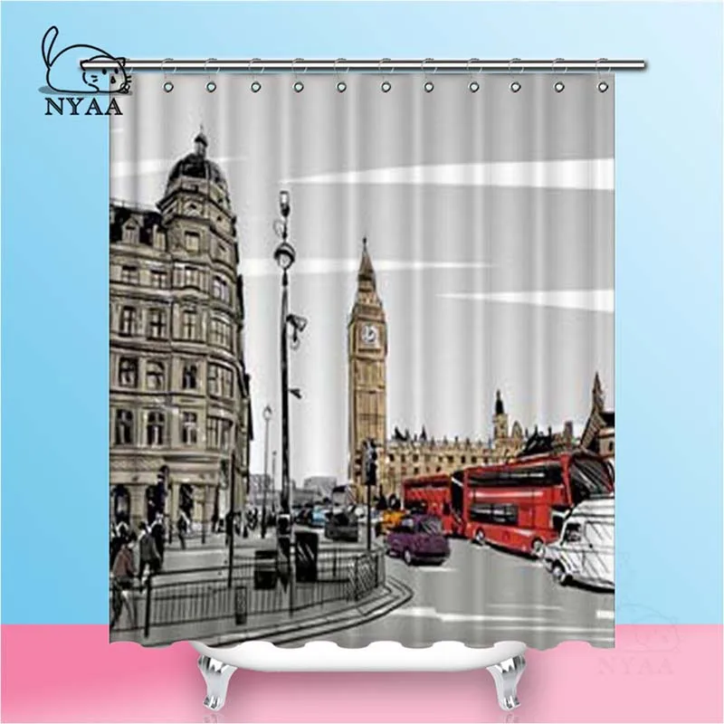 Nyaa Биг Бен двухэтажный автобус занавески для душа лондонская символика Водонепроницаемый полиэстер ткань ванная комната шторы для домашнего декора