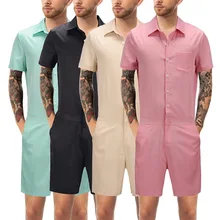 Бренд женский комбинезон брюки мужские с отложным воротником и пуговицами уличная одна деталь короткий рукав Pantalon мужская повседневная одежда