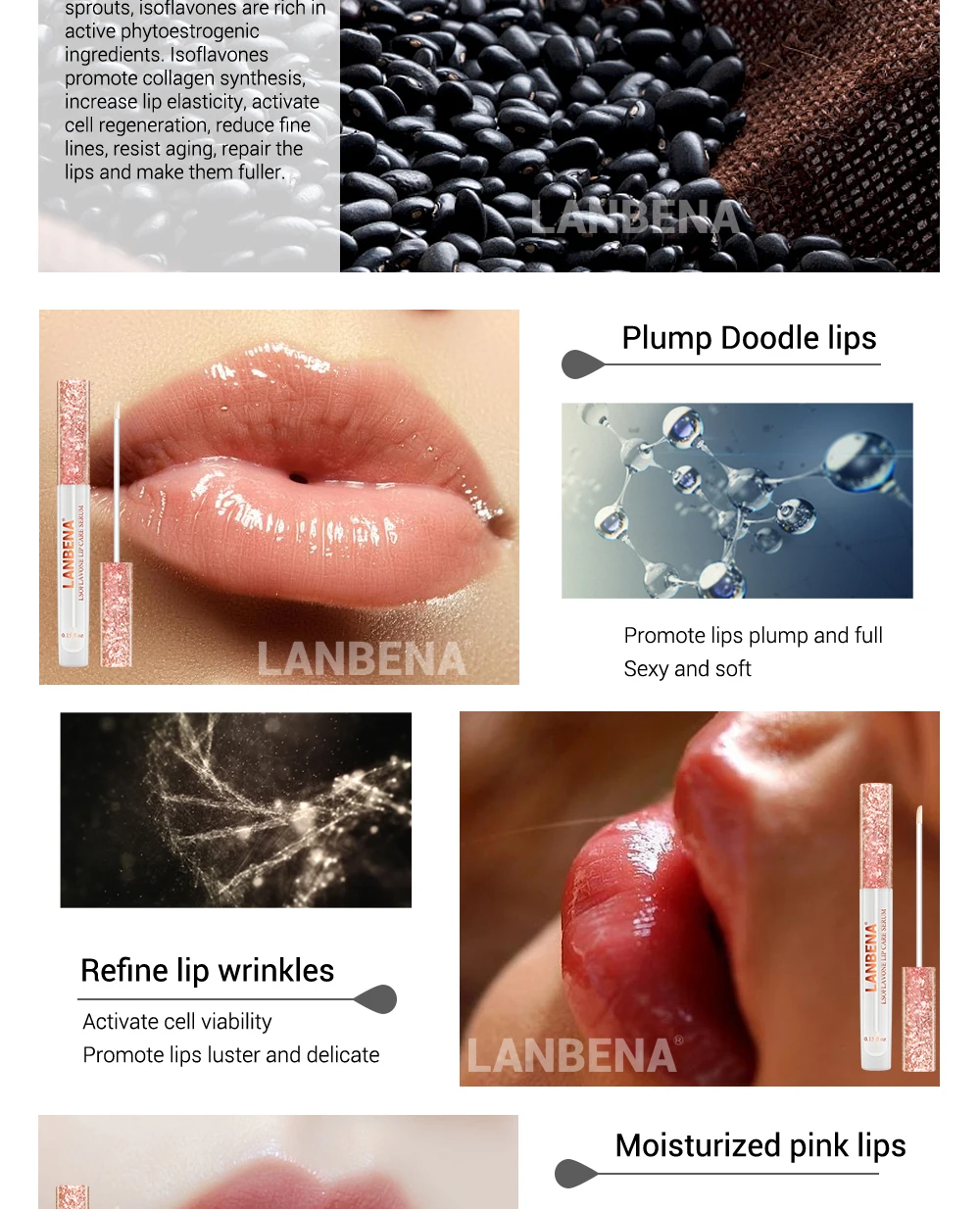 LANBENA Increase Lip Elasticity Lip Care Serum Repairing Lip Reduce Fine Lines Plumper Lip Mask Resist Aging Moisturizing Beauty