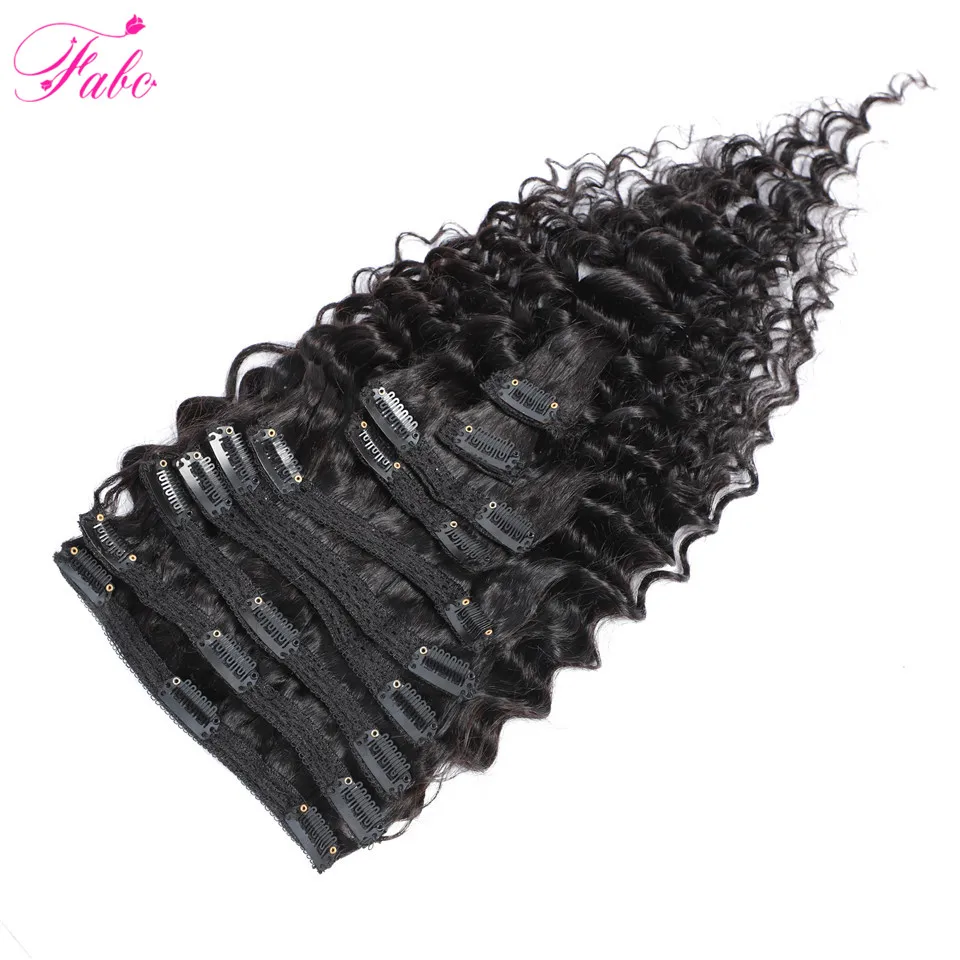 Fabc Hair Brazilian Hair Clip In Extensions Deep Wave Natural Black Non Remy Human Hair Clip Ins 10Pcs/Set 120G Free Shipping