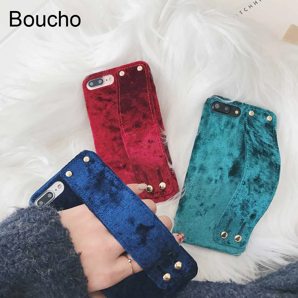 Плюшевый теплый чехол Boucho для телефона iPhone XS XR X Max с ремешком на запястье 6 6S 7 8 Plus