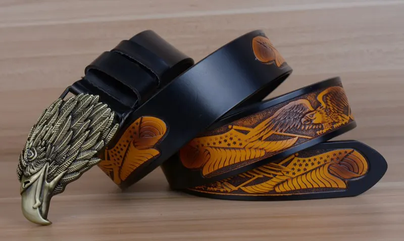 blue leather belt Eagle Designers Luxury Fashion Vintage Male Strap Brand Genuine Leather Belts for Men Punk Cowskin for Jeans Cintos Ceinture brown dress belt