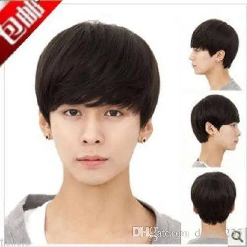 

100% Brand New High Quality Fashion Picture full lace wigs>>Handsome boys wig new Korean short Natural black men's male