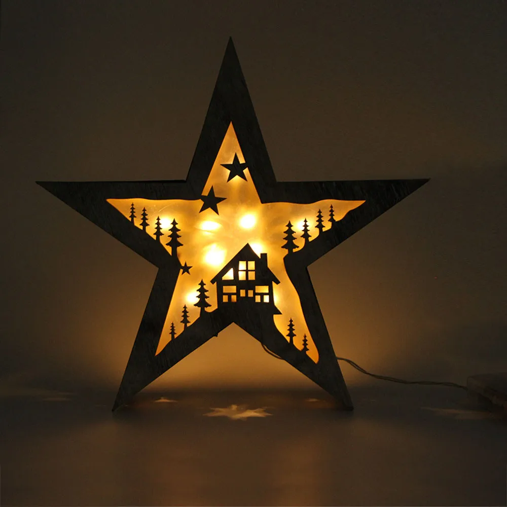 Рождественский деревянный светодиодный светильник ремесла подвеска с пентаграммой настольная лампа мигающая звезда настольные лампы освещение Блеск энергосберегающие лампы