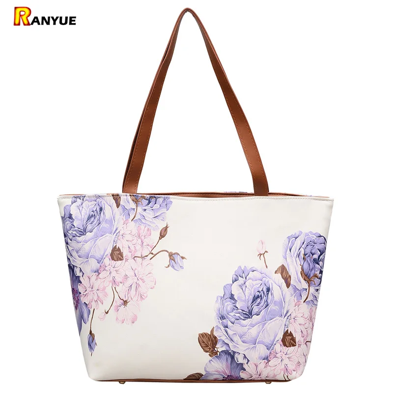 Flower Floral Printed Handbags Women Bags Designer High Quality Pu