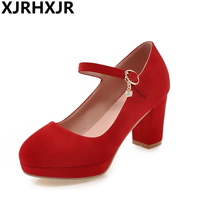 Женские офисные туфли мэри джейн XJRHXJR красные черные синие лодочки из флока на