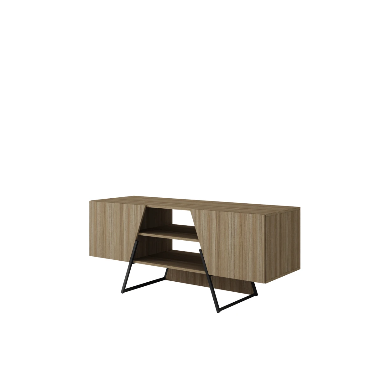 Ellis 53.15 TV Stand with 4 Shelves in Dark Oak and Black