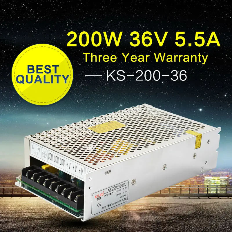 

36V 200W Regulated Switching Power Supply for LED Strip Light AC to DC Power Suppliers Transformer for Monitor CCTV Camera CNC