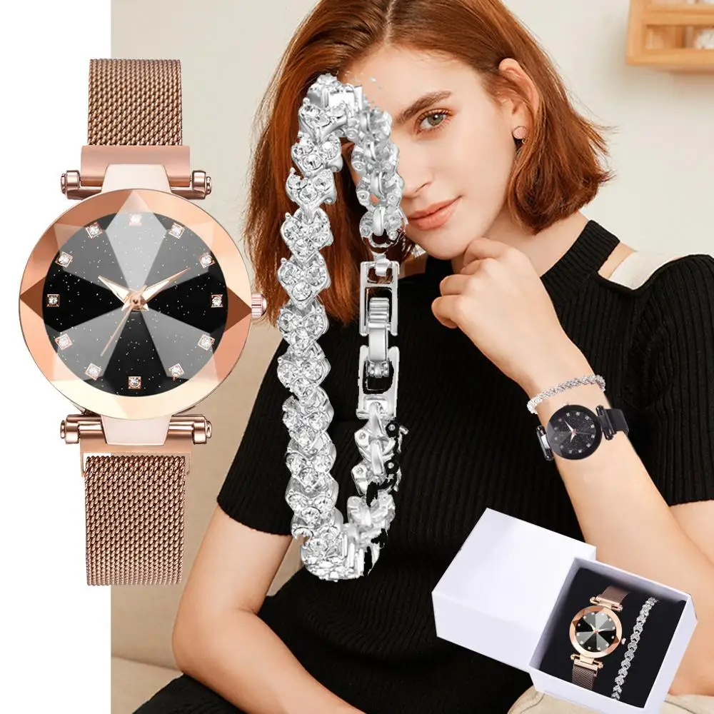 

Fashion Luxury Sliver Bracelet Multi-Edge Dial Women's Quartz Watch Gift Set