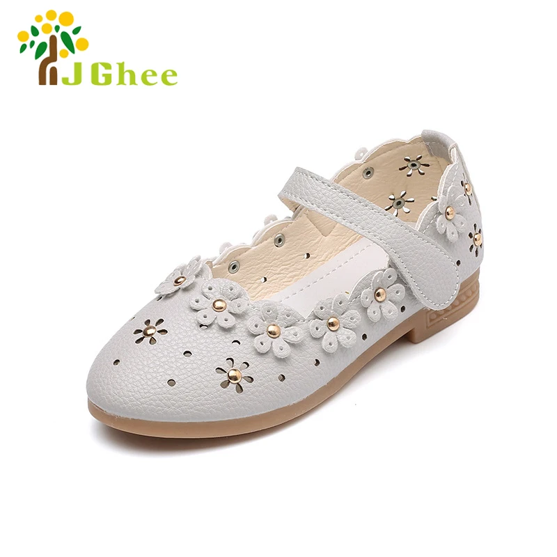 J Ghee PU Leather Shoes For Girls Toddler Baby Girl Flats Flowers Cut
