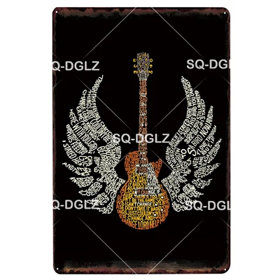 [SQ-DGLZ] MUSIC GUITAR Metal Sign Bar Wall Decoration Tin Sign Vintage Metal Signs Home Decor Painting Plaques Art Poster