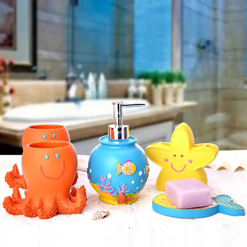 Resin Bathroom Accessories Set 5 Pieces Lovely Devilfish Star Fish Set 5 Pieces Lovely Devilfish Star Fish