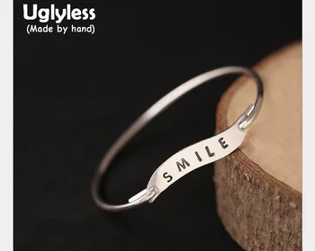 

Uglyless Real S990 Fine Silver Engraved Words Bangle Proverb Thin Bangles for Women Designer Korean Handmade Jewelry Gift Bijoux