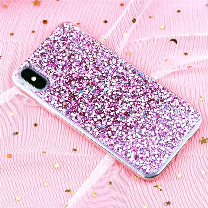 Luxury Glitter Epoxy Crystal Phone Case with Sequins Premium Soft Cover