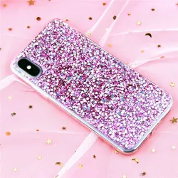 Luxury Glitter Epoxy Crystal Phone Case with Sequins Premium Soft Cover - iPhone X (Purple)