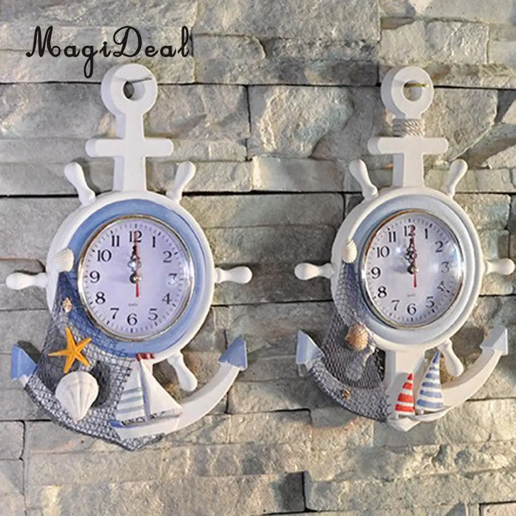 MagiDeal Sea Beach Naudical Themed Anchor Clock Wall Hanging Decor Ornament Home Time 