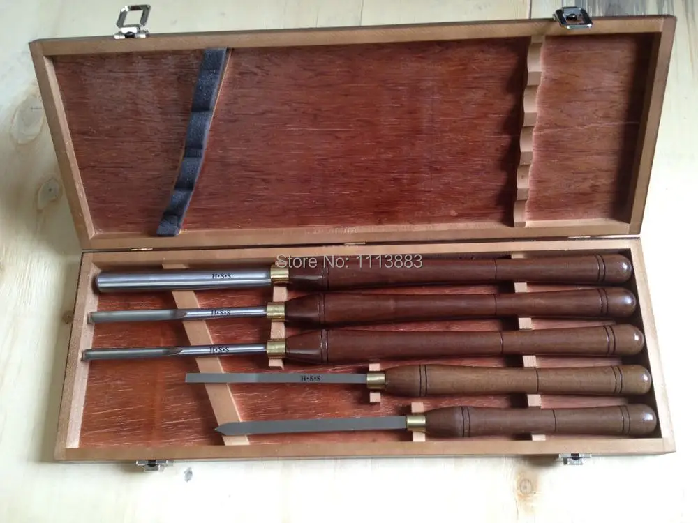 

5PCS Wooden Turning Tools SET H.S.S Blade & American Walnut Handle in Wooden Box