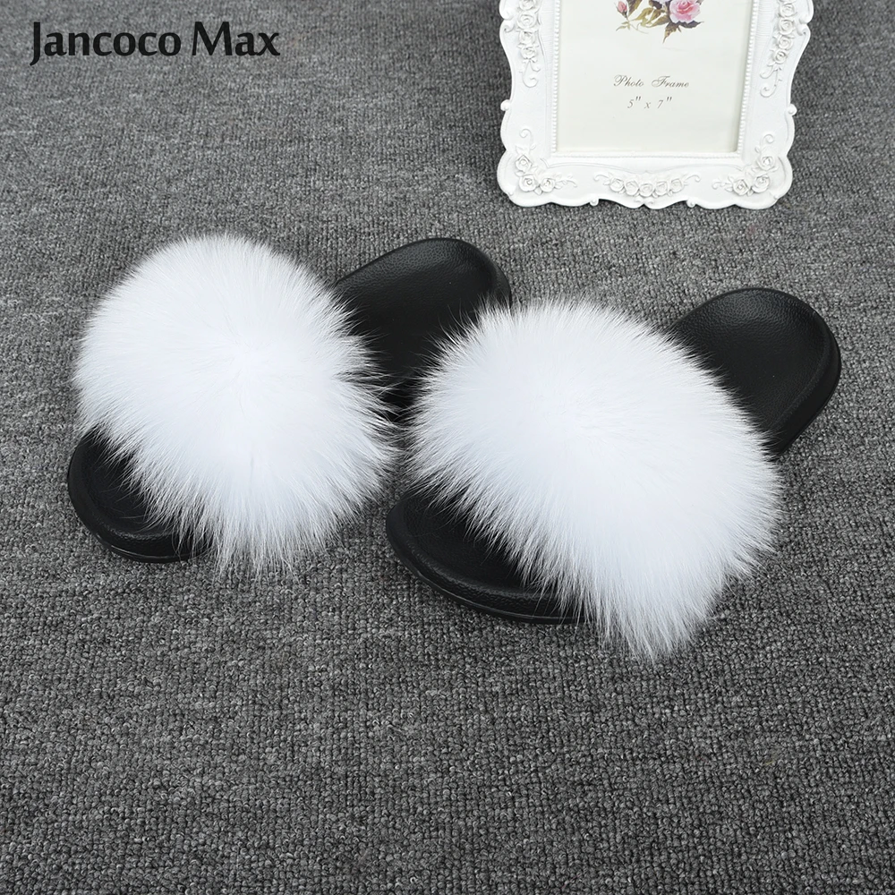 Jancoco Max/модные шлепанцы с натуральным лисьим мехом; женские шлепанцы; летние пляжные сандалии; Вьетнамки с натуральным мехом; S6043