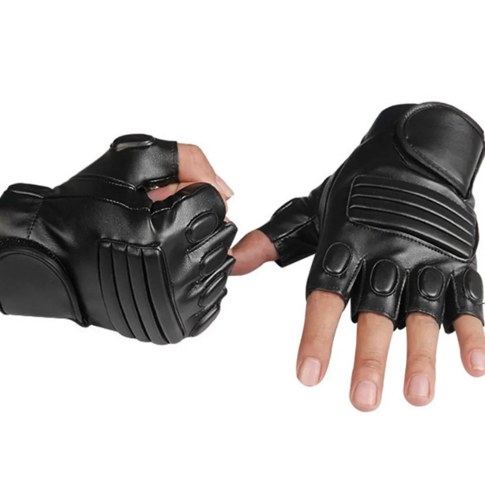 Mens Boys Military Tactical Fingerless Gloves Wrist Half Finger Fitness PU Leather Short Glove