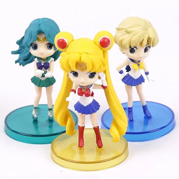 

Q posket Sailor Moon Tsukino Usagi Sailor Neptune Kaiou Michiru Sailor Uranus Tenoh Haruka PVC Figures Toys 3pcs/set 8cm