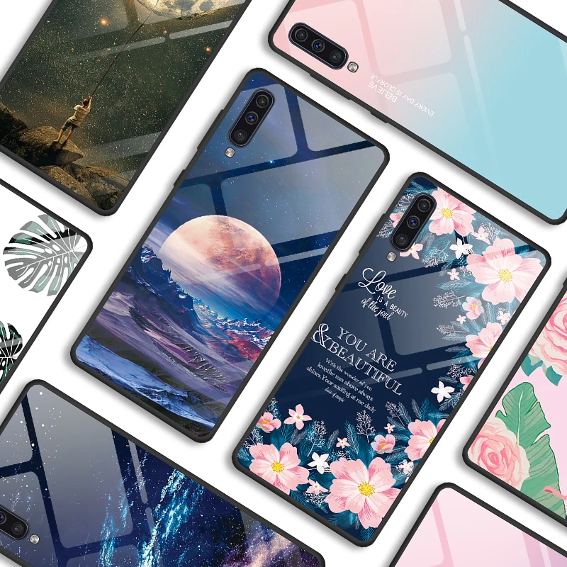 

For Samsung Galaxy A50 Case Luxury Tempered Glass Silicone For Samsung Galaxy A30 A10 A20 A70 M20 Shockproof Hard Phone Cover