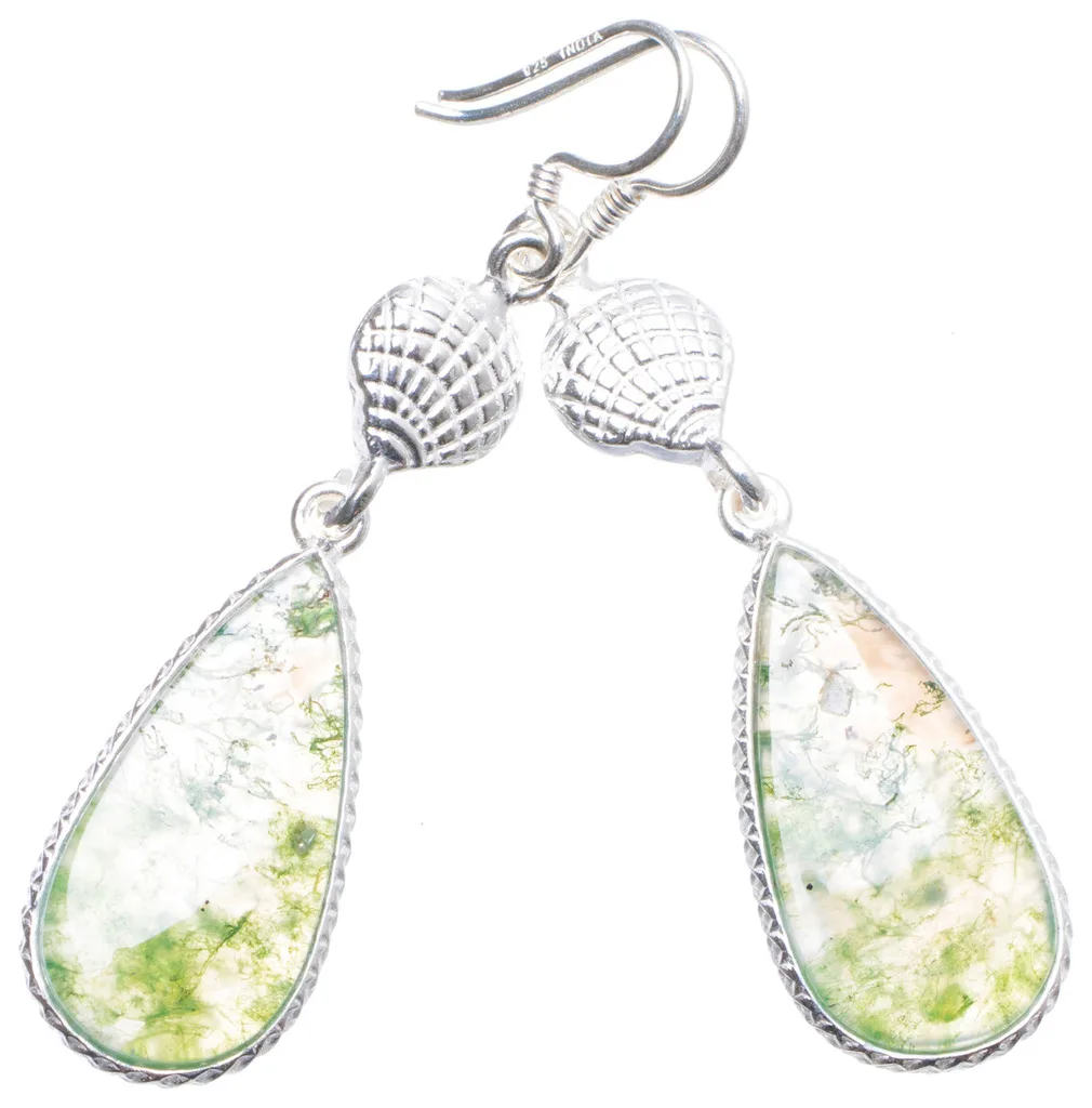 

Natural Moss Agate Handmade Unique 925 Sterling Silver Earrings 2.25" X4592