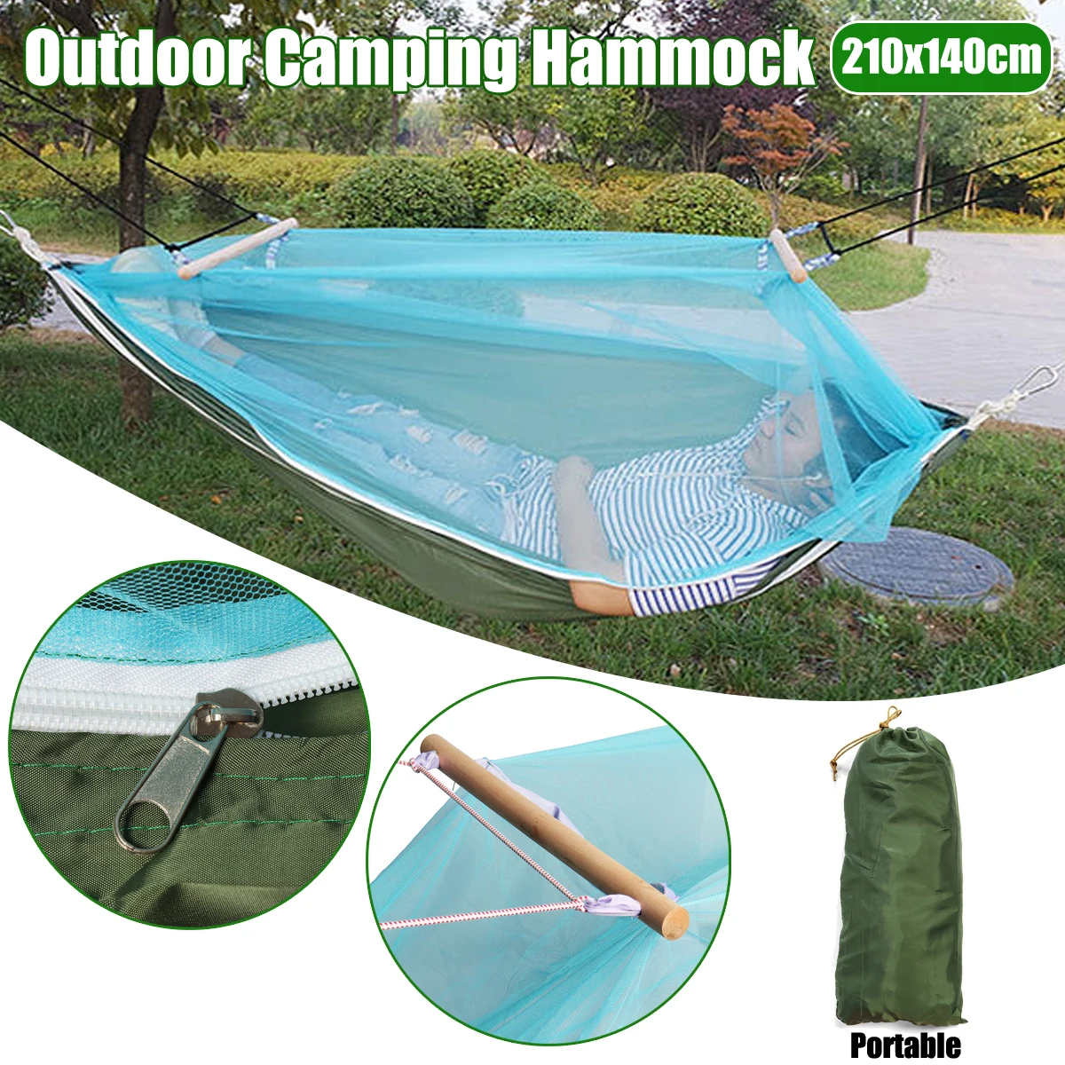 Portable 1-2 Person Outdoor Mosquito Net Parachute Hammock Camping Hanging Sleeping Bed Swing Portable Double Chair for Garden