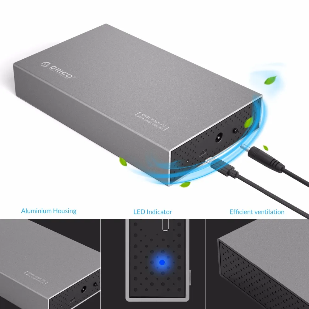 Online Carcasa externa de disco duro ORICO 3,5 pulgadas tipo C HDD SSD USB3.1 a sapa3.0 carcasa de disco duro de aluminio 5GBPS para Windows Mac XP