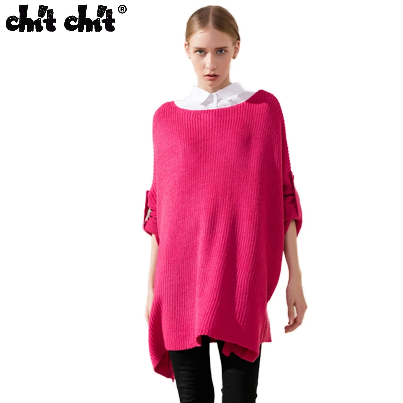 Chit Long style loose type women sweater bat sleeve O-neck Ruched Pullovers Office lady Knitting Sweaters without shirts | Женская