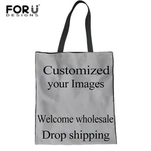 FORUDESIGNS/Индивидуальные ваши изображения женские сумки для покупок милые холщовые сумки дорожные пляжные сумки для девочек школьные сумки для книг дропшиппинг