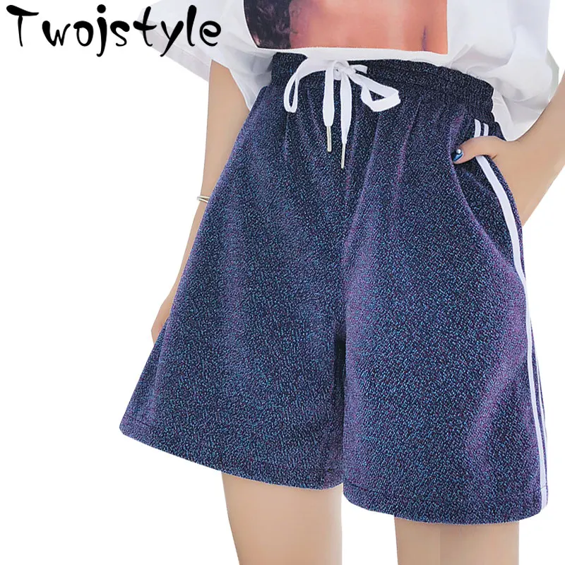 Twojstyle 2018 Summer New Women's Casual Shorts Black Purple Laces Side