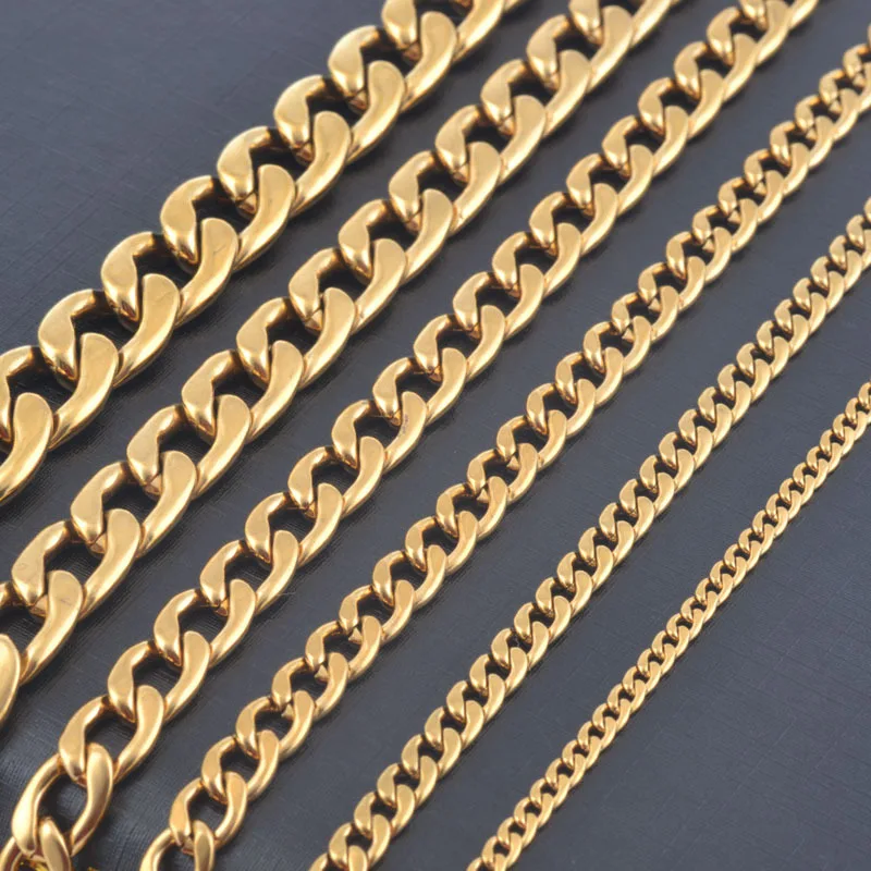 

Width 3mm/4.5mm/6mm/7.5mm/9.5mm/11.5mm Stainless Steel Gold Color Chain High Quality Men Cuban Chain Necklace