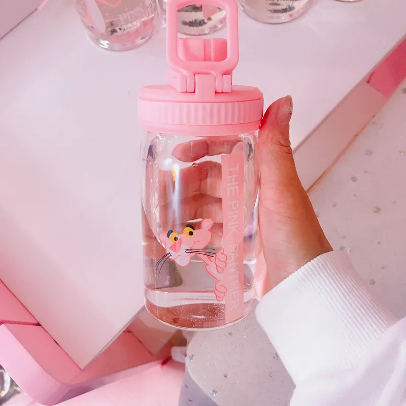 300 мл Розовые леопардовые стеклянные бутылки для воды милые Мультяшные портативные бутылки для воды, напитков, путешествий, велосипедные бутылки - Цвет: 300ml Probe