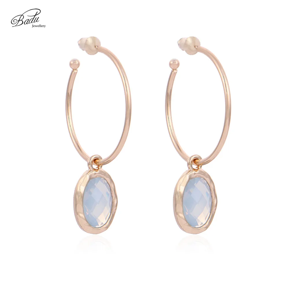 

Badu Golden Round Hoop Earrings Crystal Pendant Trendy Party Earring Jewelry Women Fashion Geometric Open Hoop Circle Wholesale