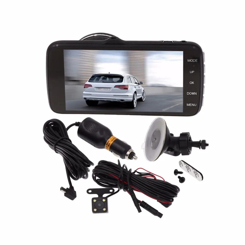 

IPS screen Car DVR camera dash cam full HD 1080 p Parking monitoring 4.0 Inch Dual Lens Video Recorder Front+Rear Camcorder
