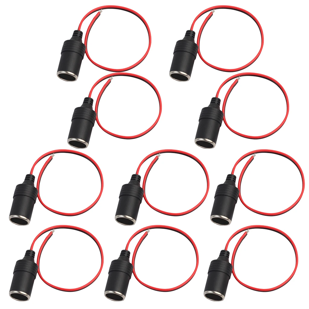 Premium 12V Car Cigarette Lighter Socket Extension Cord, Fused (Red), Pack of 10