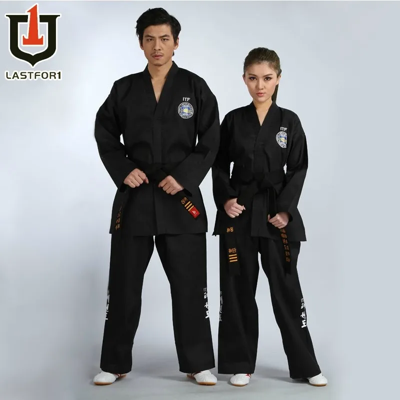 Free shipping Black full embroidery itf tae kwon do beautiful clothes