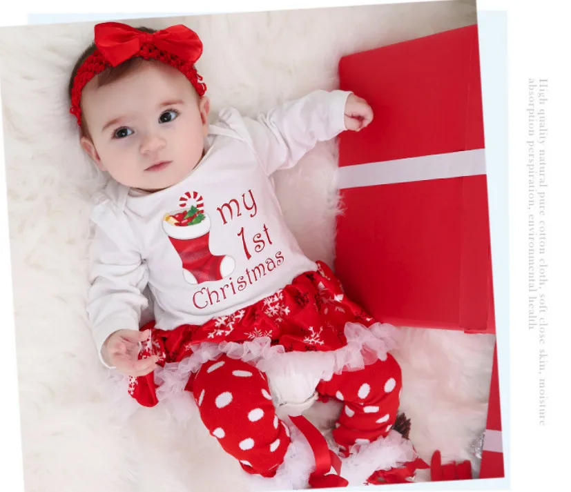 My First/рождественские комплекты одежды для маленьких девочек; Милый хлопковый комбинезон для новорожденных; платье-пачка с оборками; комплекты одежды из 4 предметов; подарки для младенцев