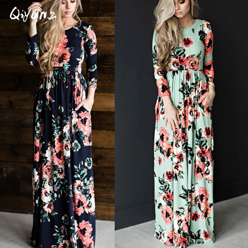 QIYUN.Z 2017 Summer Boho Beach Dress Fashion Floral