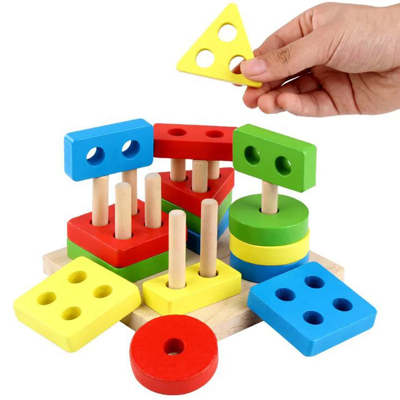 

Baby Brain Development Wooden Building Blocks Kid Early Leaning Educational Montessori Match Toys Geometric Sorting Board J00801