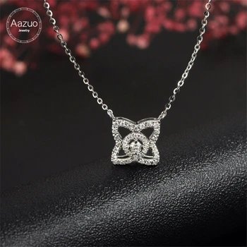 

Aazuo Real Diamonds 100% 18K White Gold Lovely Four Leaf Free Pendent Necklace gifted for Women Wedding Link Chain Au750