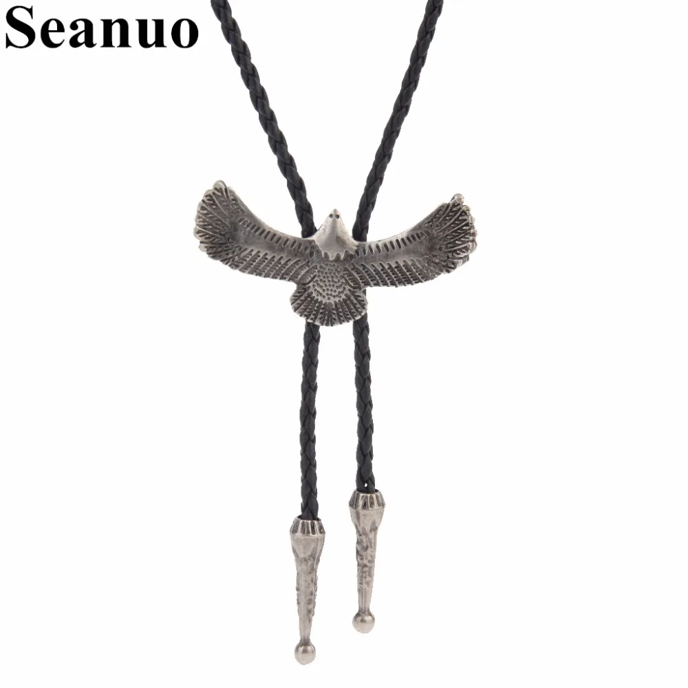 Seanuo 100CM Exquisite Flying Eagle Pendant Necklace For Cool Men Fashion Punk Genuine Leather Adjustable Women Sweater Necklace